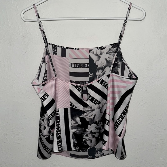 Victoria’s Secret graphic camisole spaghetti strap tank silky satin pink black M - Picture 4 of 9